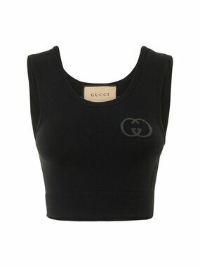 NWT GUCCI - Jersey Top Black Logo Sz L 100% Authentic